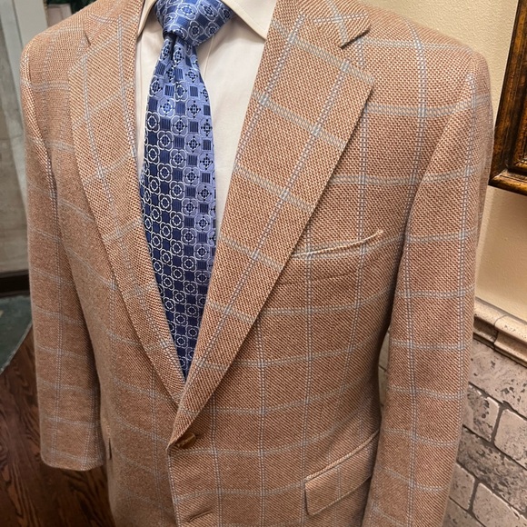 Custom Bespoke 100% Cashmere Windowpane Sport Coat Blazer Jacket Tan Men 42S - Picture 7 of 15